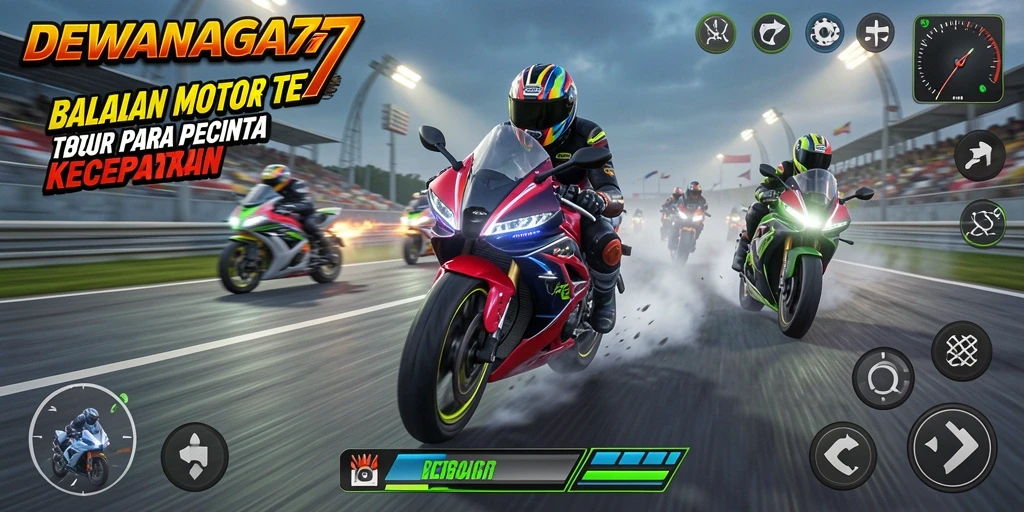 Gameplay seru DEWANAGA77 dengan balapan motor yang menegangkan.