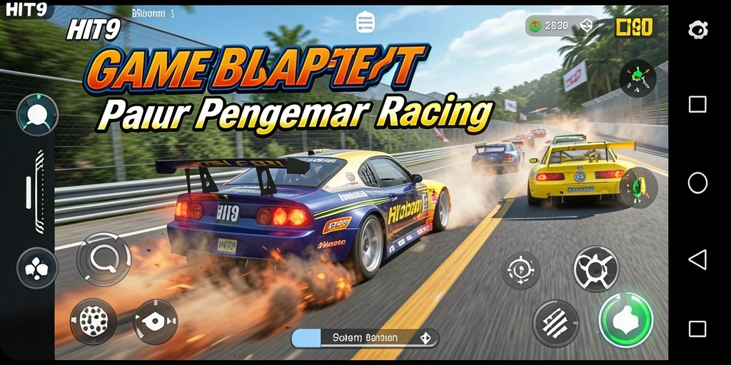 Tampilan gameplay HIT9 yang mendebarkan saat balapan di lintasan.