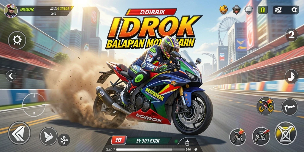Tampilan gameplay IDROK yang mendebarkan saat balapan motor.