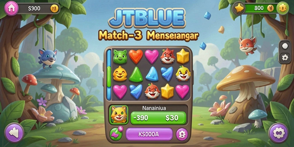 Tampilan gameplay JTBLUE dengan keseruan mencocokkan objek.