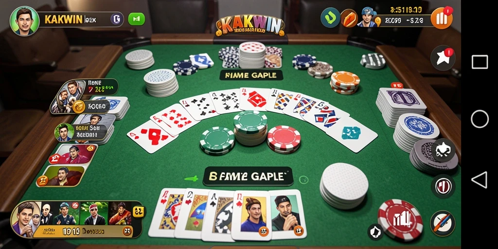 Screenshot utama KAKWIN menampilkan gameplay Gaple yang mengasyikkan.