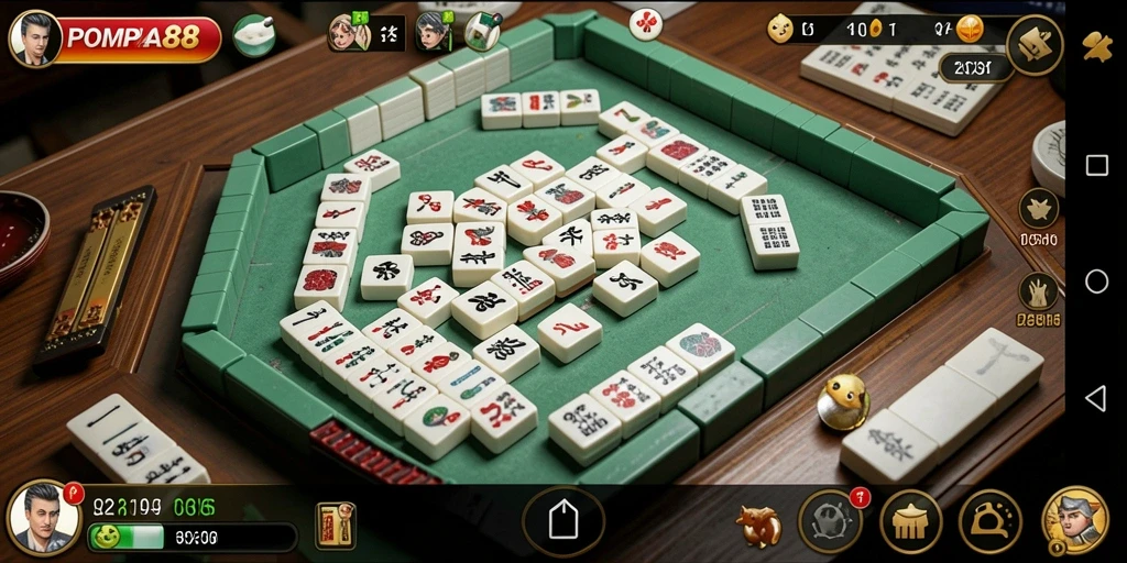 Screenshot POMPA88 menunjukkan gameplay seru dan dinamis Mahjong.