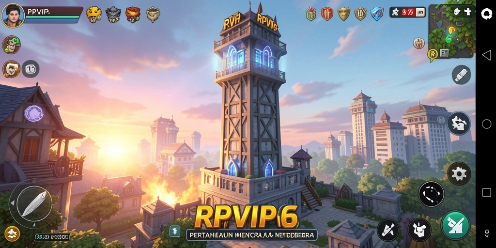 Tampilan gameplay RPVIP6 yang menampilkan aksi pertahanan menara.
