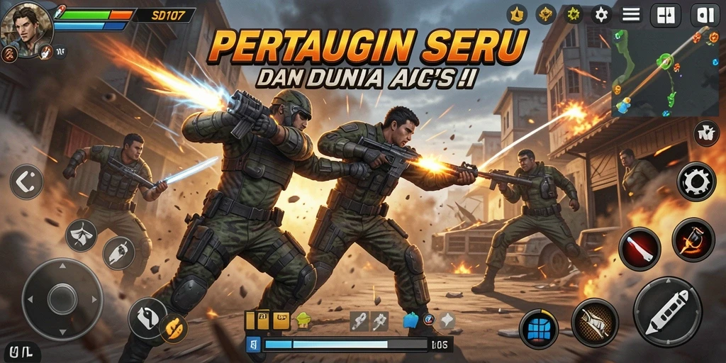 Screenshot gameplay menunjukkan aksi pertempuran yang mendebarkan.