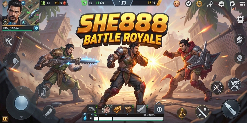 Gameplay seru SHE888 di arena Battle Royale.