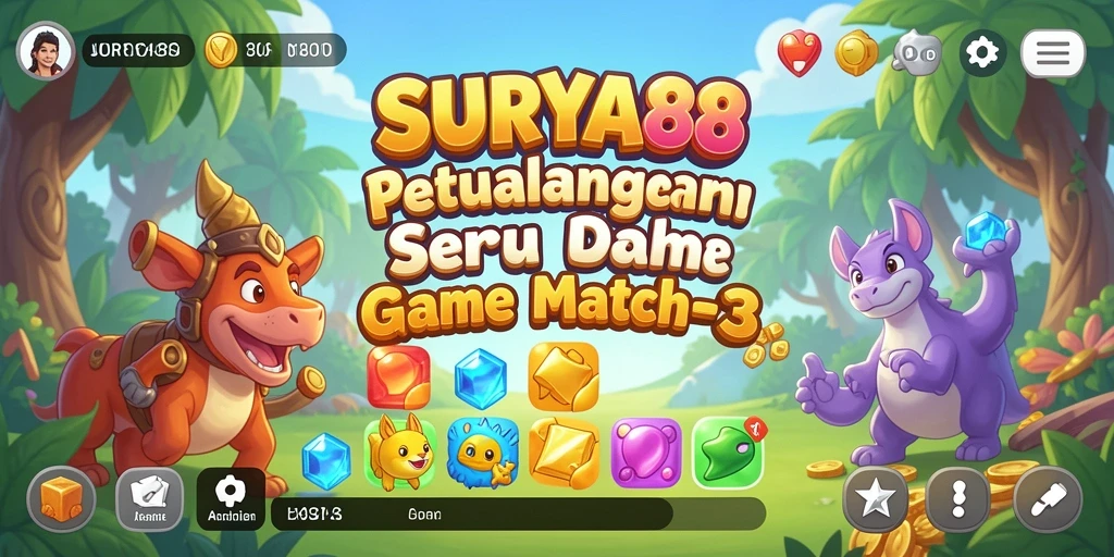 Tampilan gameplay SURYA88 yang seru dan penuh warna dalam permainan Match-3.