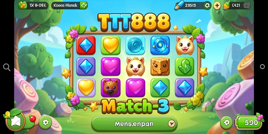 Tampilan gameplay TTT888 dengan aksi match-3 yang seru.