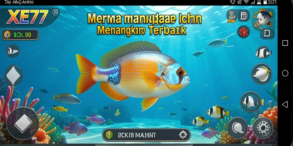 Gameplay XE77 yang menampilkan teknik menangkap ikan yang seru.